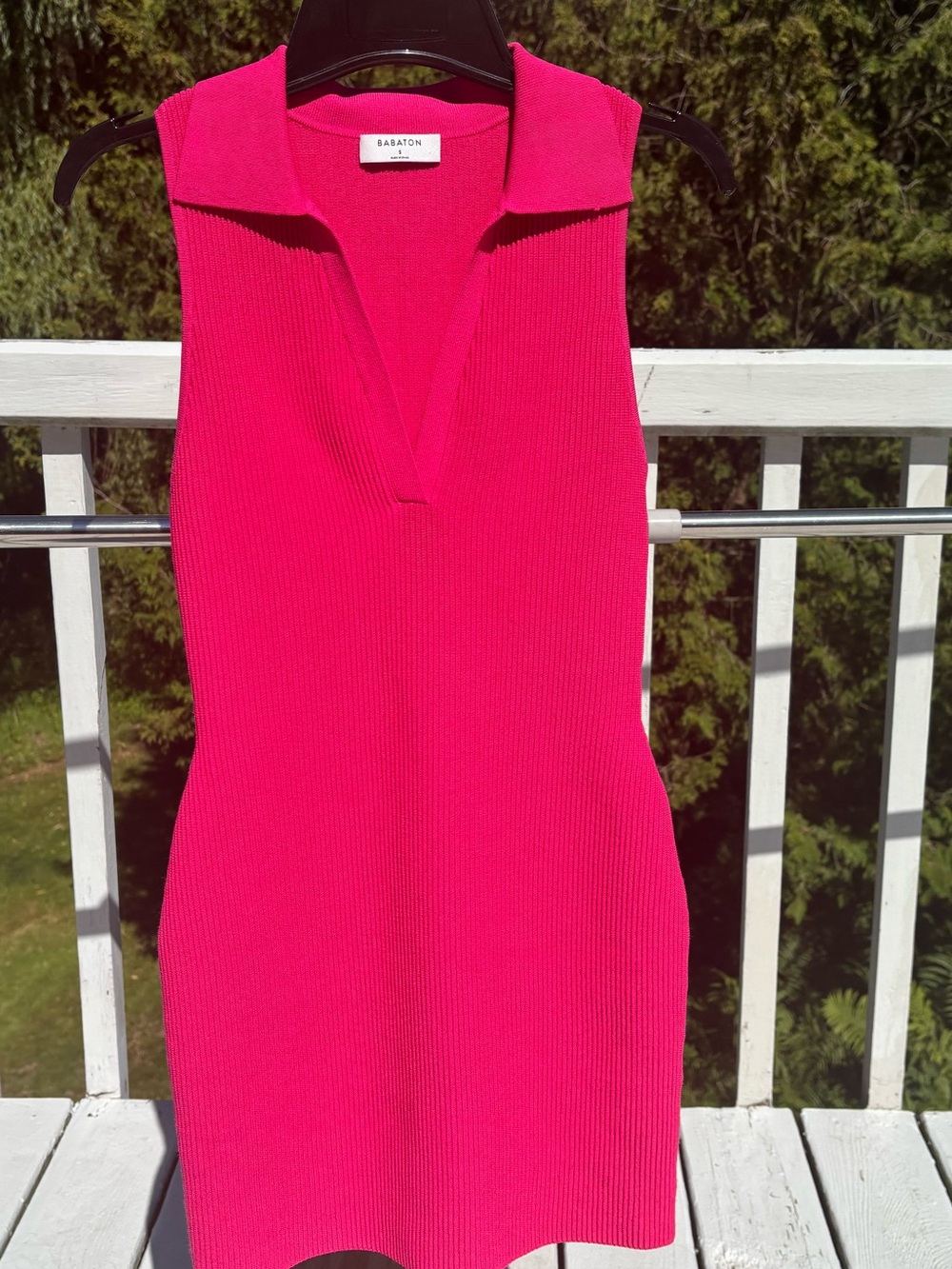 Babaton Sculpt Knit Sleeveless Sweater‎ Dress Hot Pink Small Collared Ribbed
